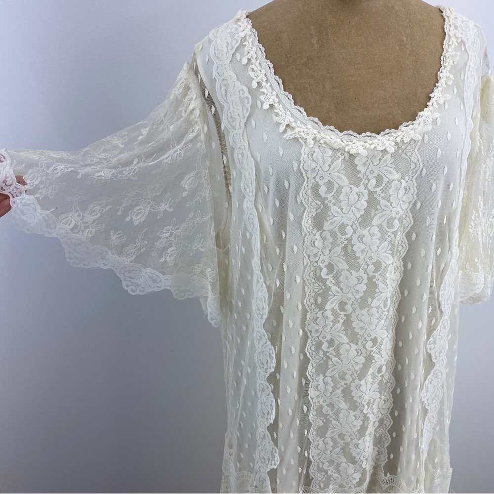 Vintage 80s Sue Brett White Lace Flutter Sleeve D… - image 4